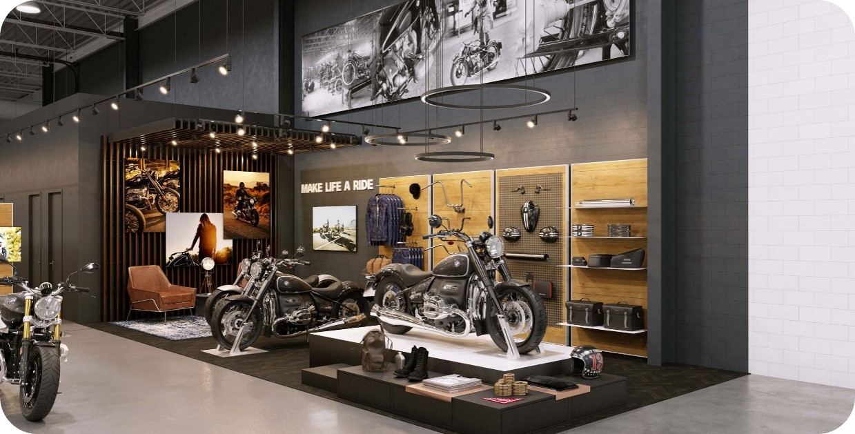 Proyecto de showroom BMW Motorrad en etapa de anteproyecto